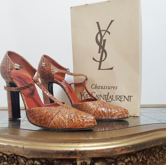 💔 YSL Yves Saint Laurent snake skin Tstrap heel
